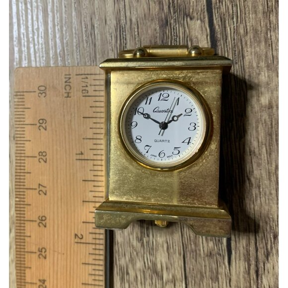 Vtg Quartex Miniature Gold-Tone Quartz Table Clock Handle Mini Mantel - Picture 8 of 8